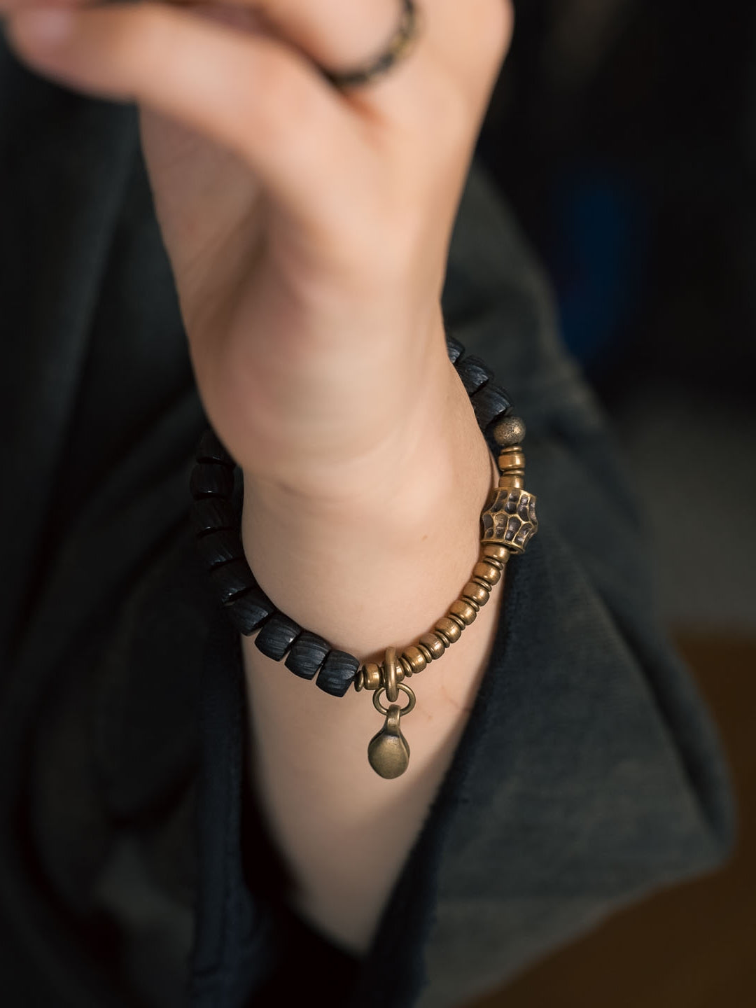 Trinity of Time | Coconut Shell & Brass Handmade Bracelet