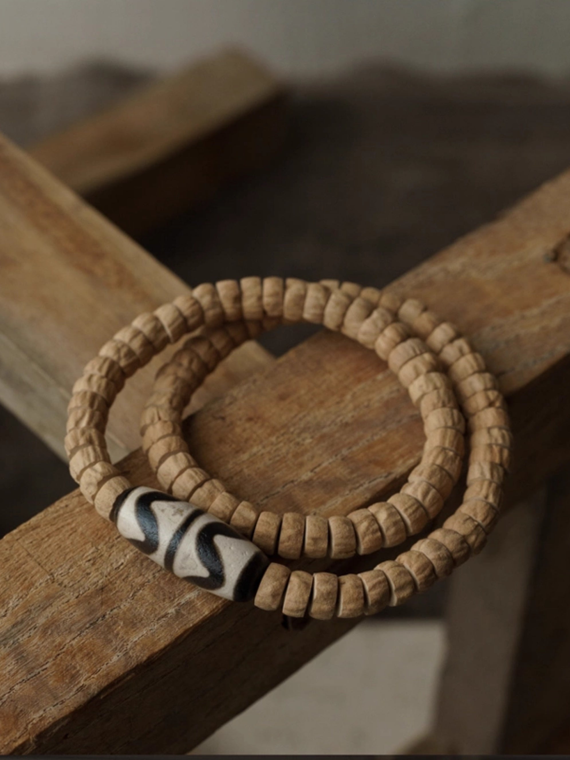 Guardian of Balance – Vintage Twin Tiger Tooth Beads Bracelet, Handmade Natural Bai Xiang Zi Mala Necklace/Bracelet