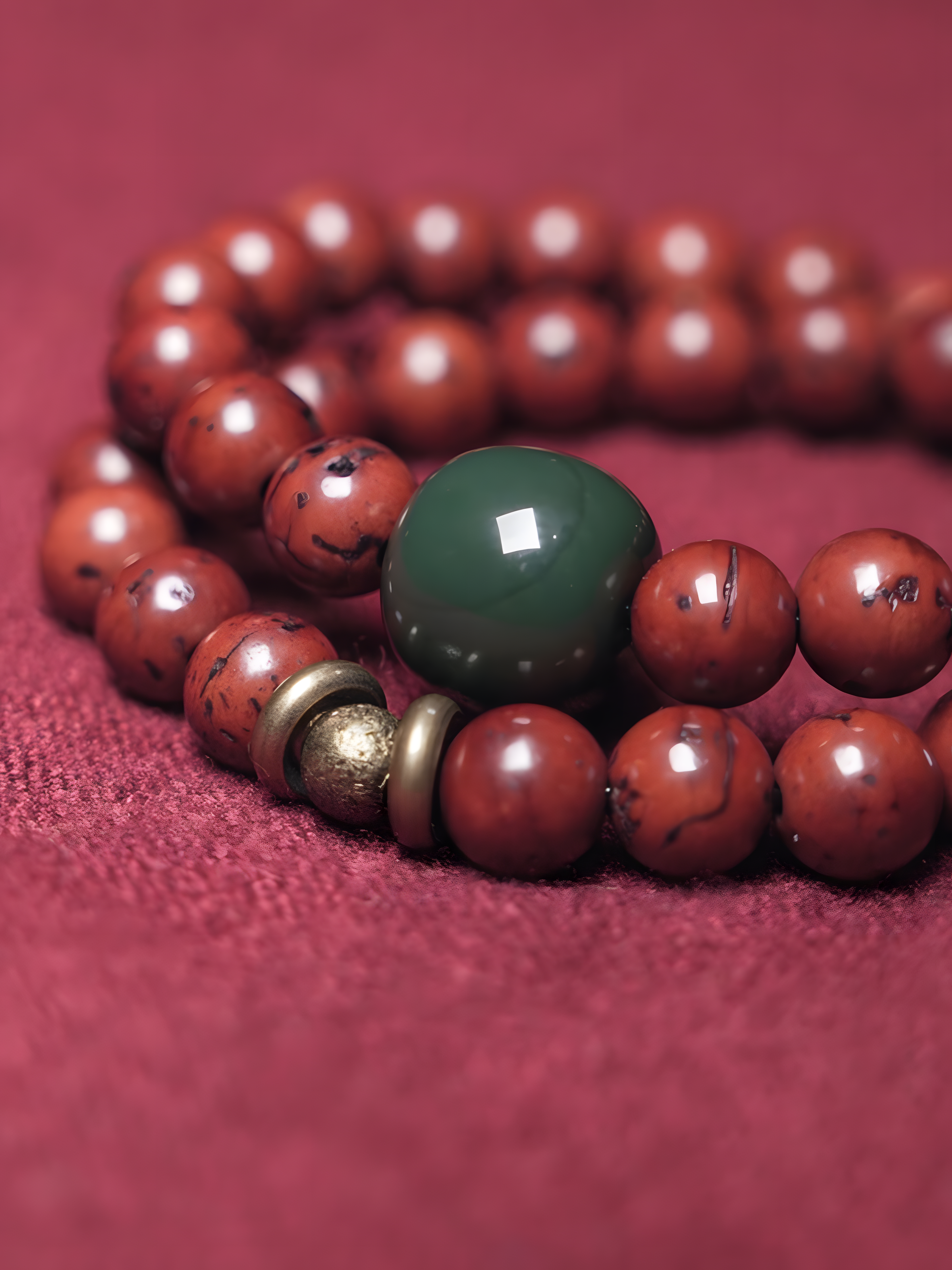 Double-Wrap Bracelet with Phoenix Eye Bodhi, Vintage Brass & Desert Jade – Unisex