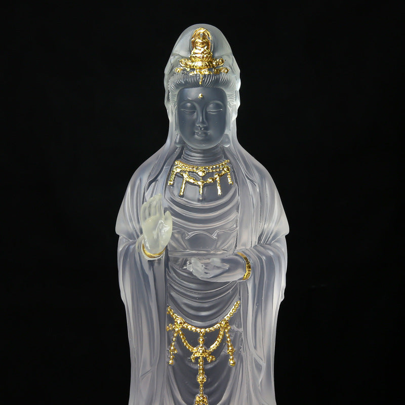 Crystal Glass Guanyin Buddha Statue – Symbol of Compassion & Protection