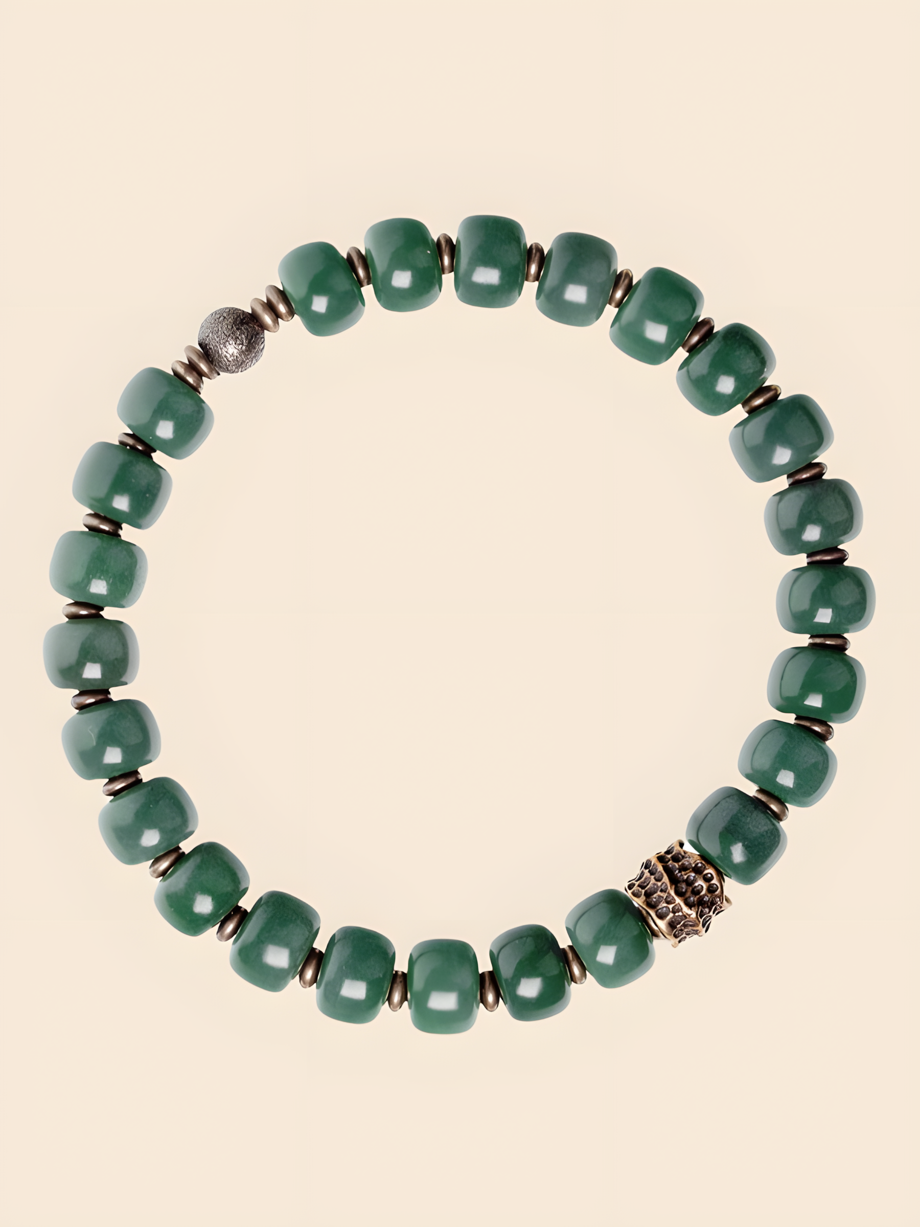 Natural Green Bodhi Root & Brass Beaded Bracelet