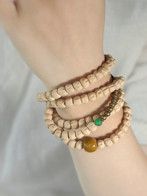 Handcrafted Natural Bead Wrap Bracelet Necklace | Brass & Agate Accents | Versatile Zen Jewelry