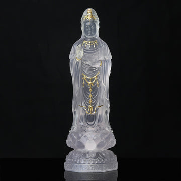 Crystal Glass Guanyin Buddha Statue – Symbol of Compassion & Protection