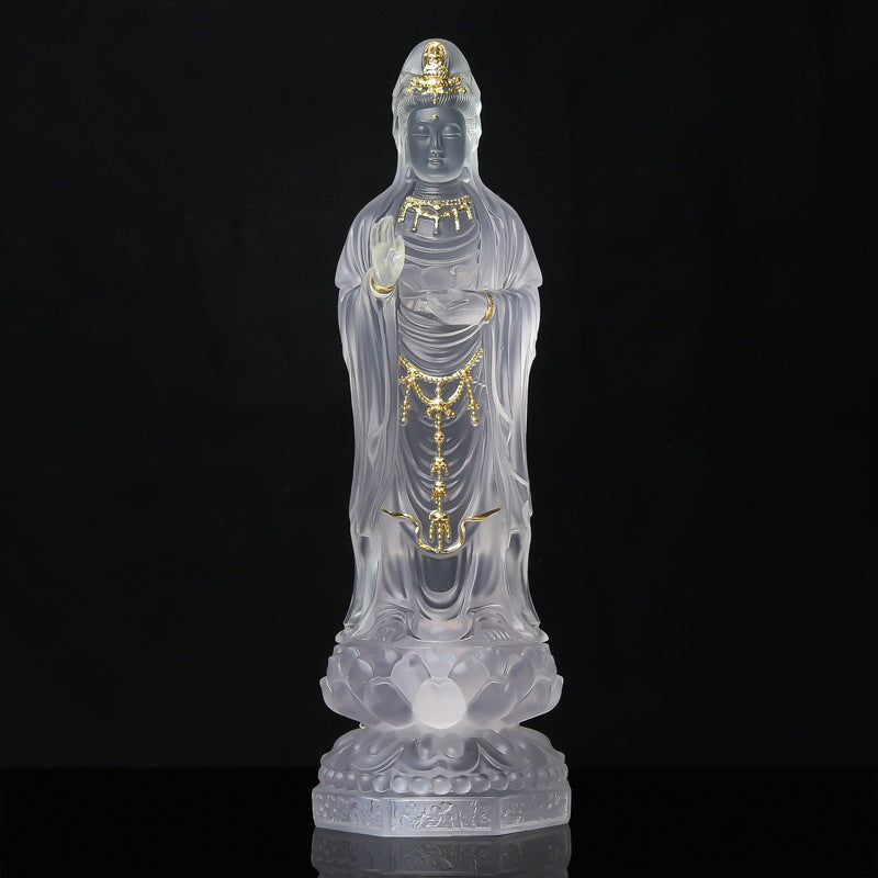 Crystal Glass Guanyin Buddha Statue – Symbol of Compassion & Protection