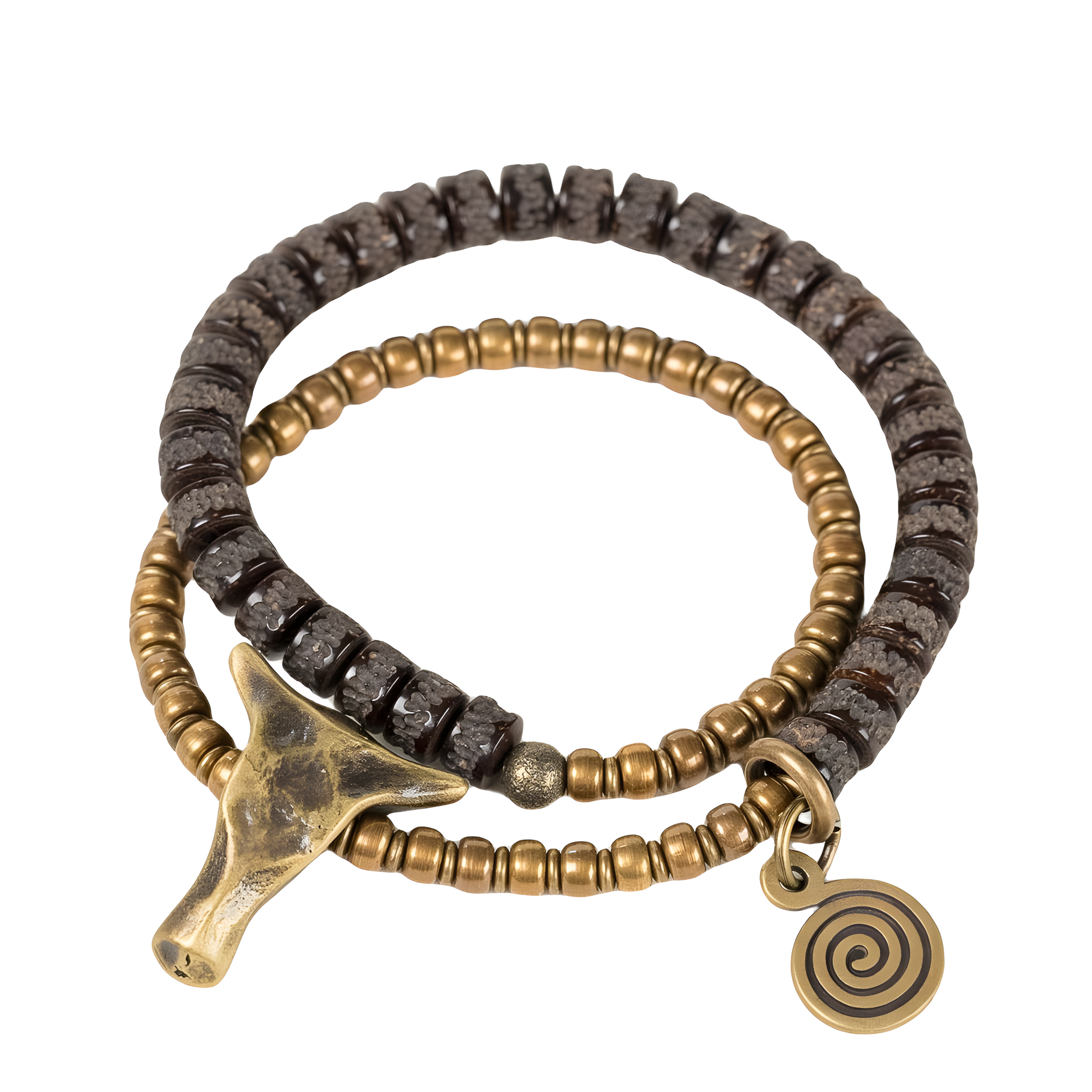 Guardian of the Sacred Ox · Handcrafted Brass & Coconut Bead Bracelet