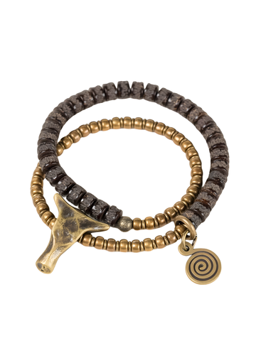 Guardian of the Sacred Ox · Handcrafted Brass & Coconut Bead Bracelet