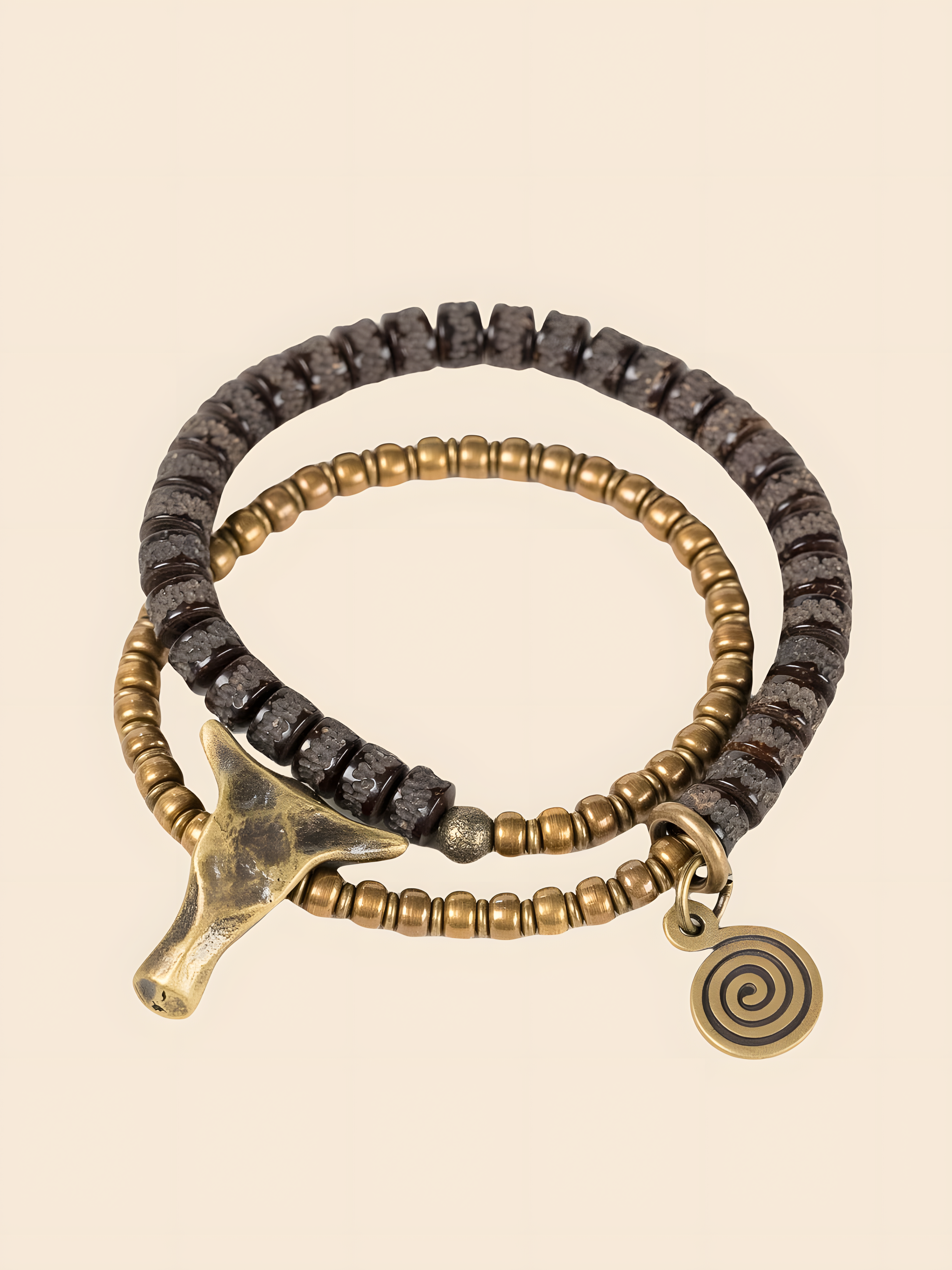 Guardian of the Sacred Ox · Handcrafted Brass & Coconut Bead Bracelet