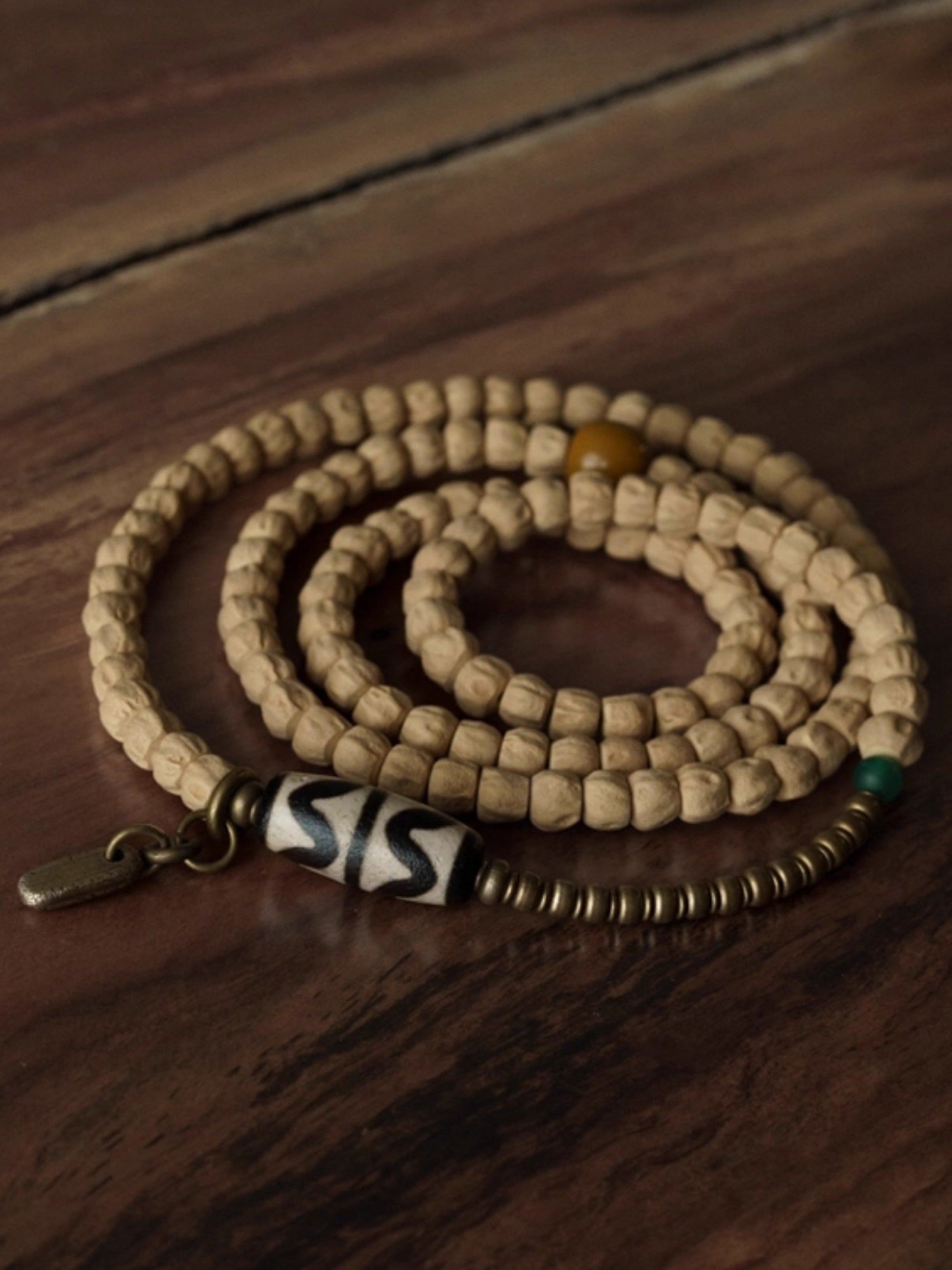 Handcrafted Natural Bead Wrap Bracelet Necklace | Brass & Agate Accents | Versatile Zen Jewelry