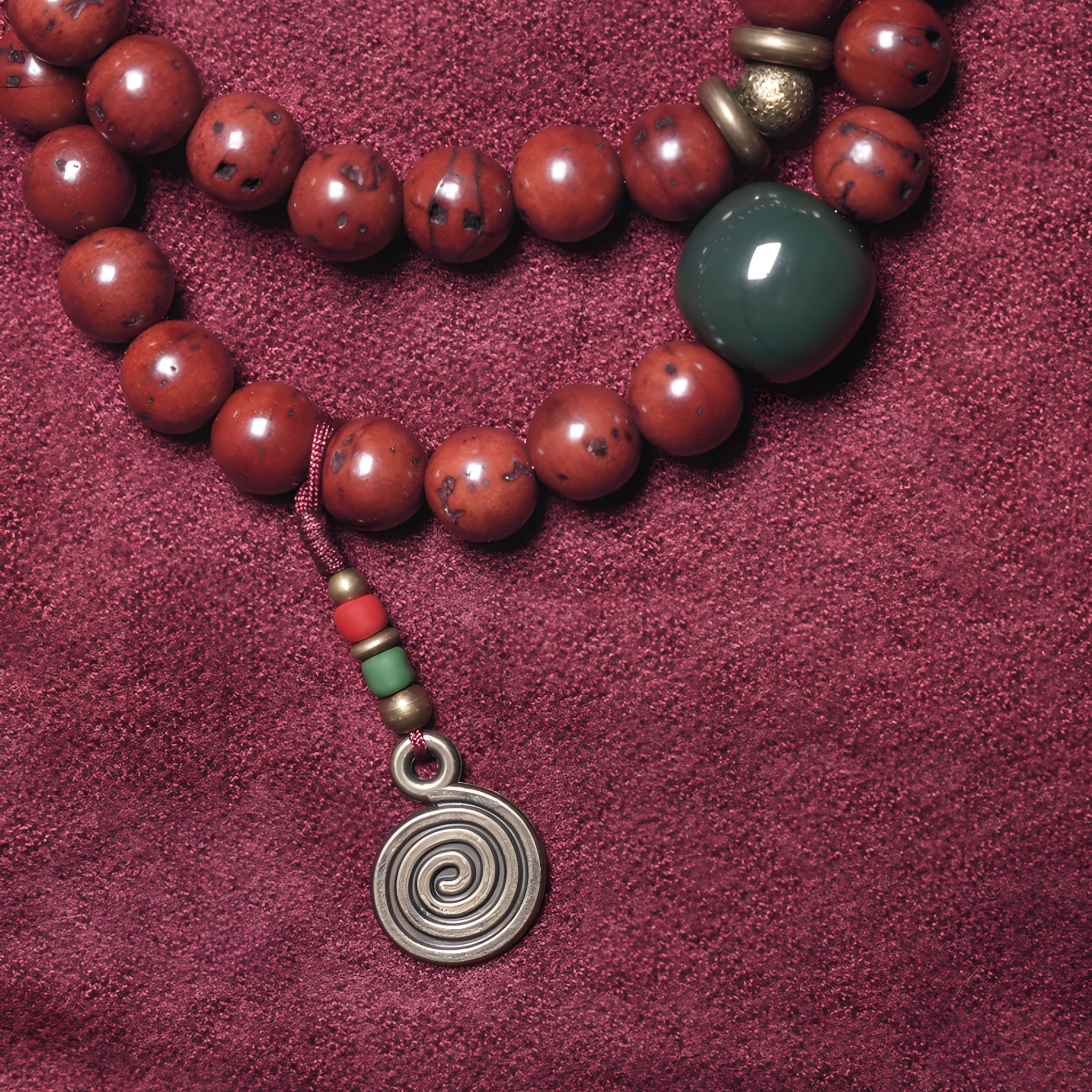 Double-Wrap Bracelet with Phoenix Eye Bodhi, Vintage Brass & Desert Jade – Unisex