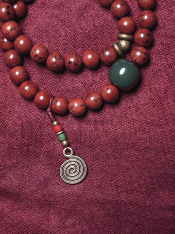 Double-Wrap Bracelet with Phoenix Eye Bodhi, Vintage Brass & Desert Jade – Unisex