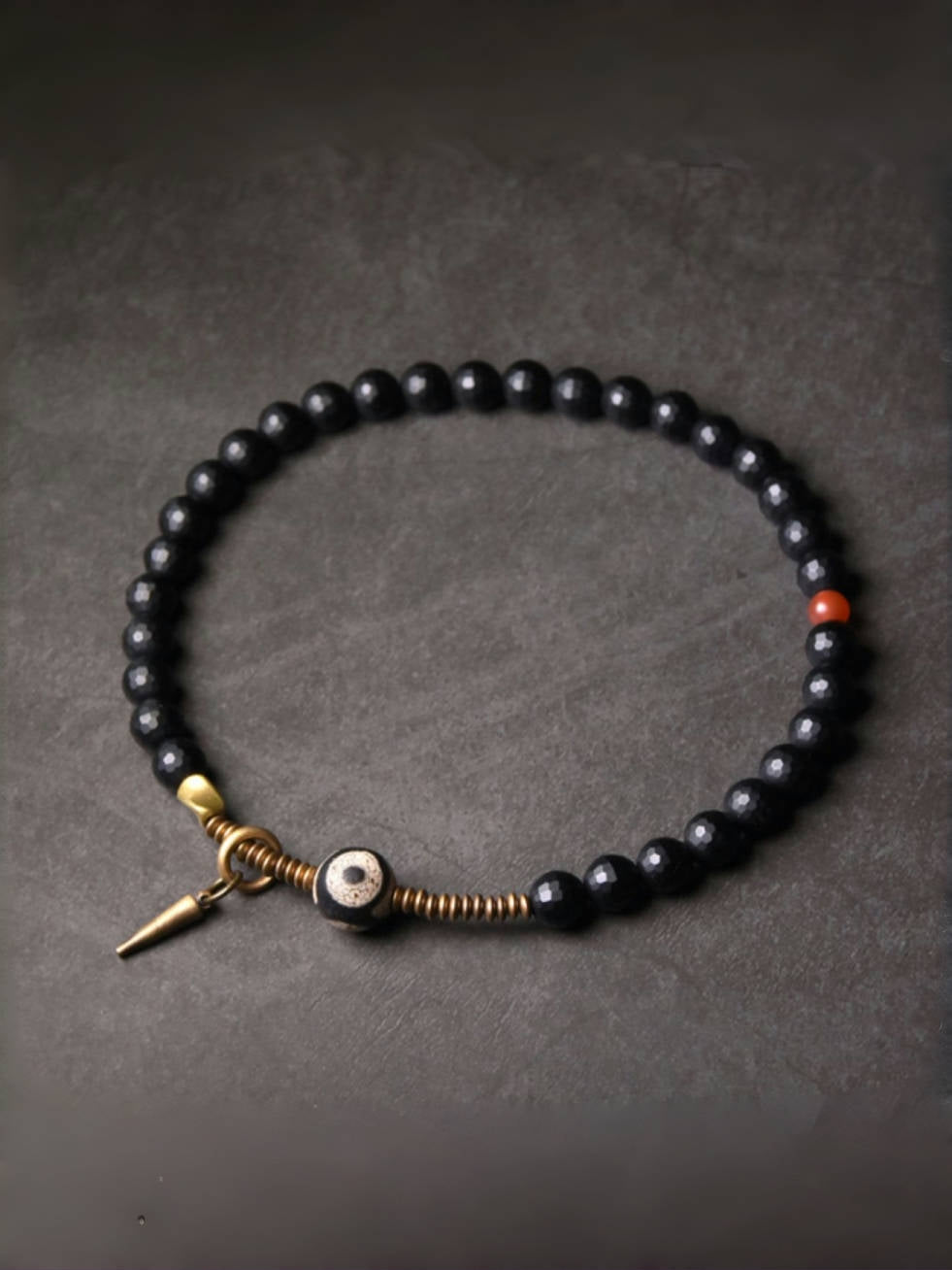 Eternal Sentinel Bracelet | Black Agate & Vintage Brass Protection Talisman