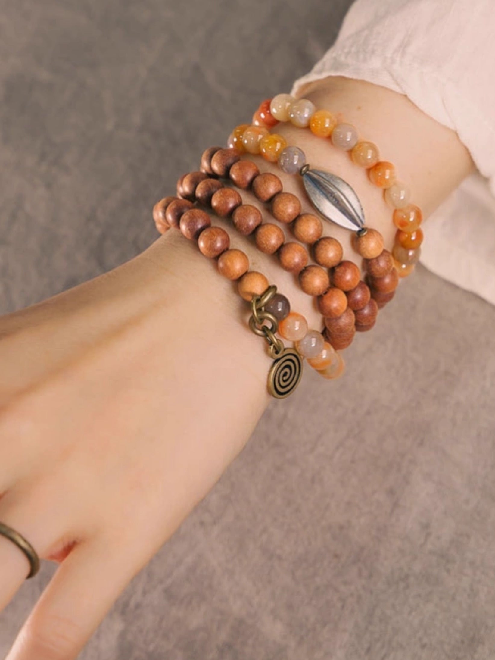 Dawn Whisper | Sandalwood & Coral Gemstone with 925 Silver Beads Necklace/Bracelet