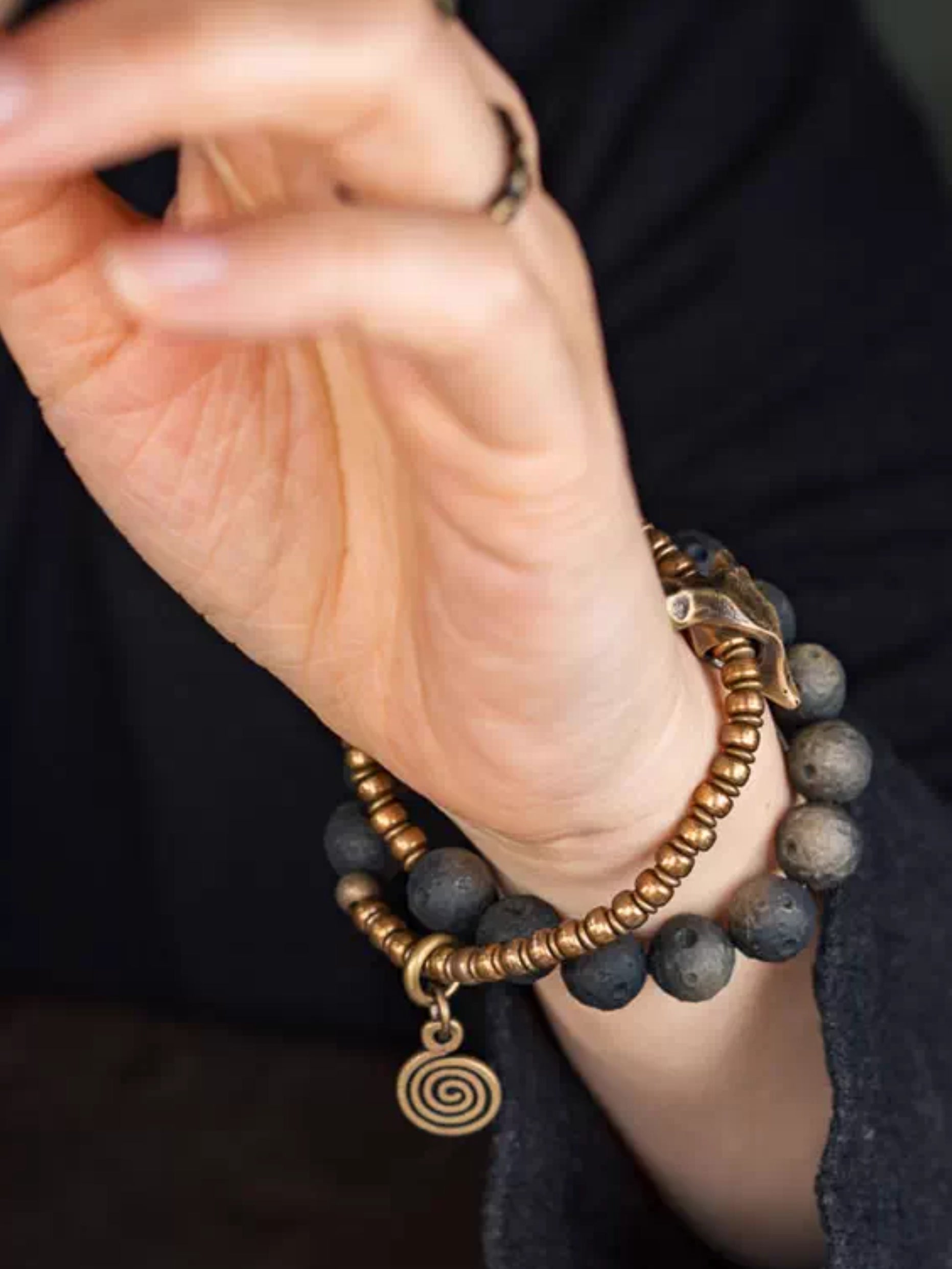 Totem of the Plains | Brass & Obsidian Double Layer Bracelet