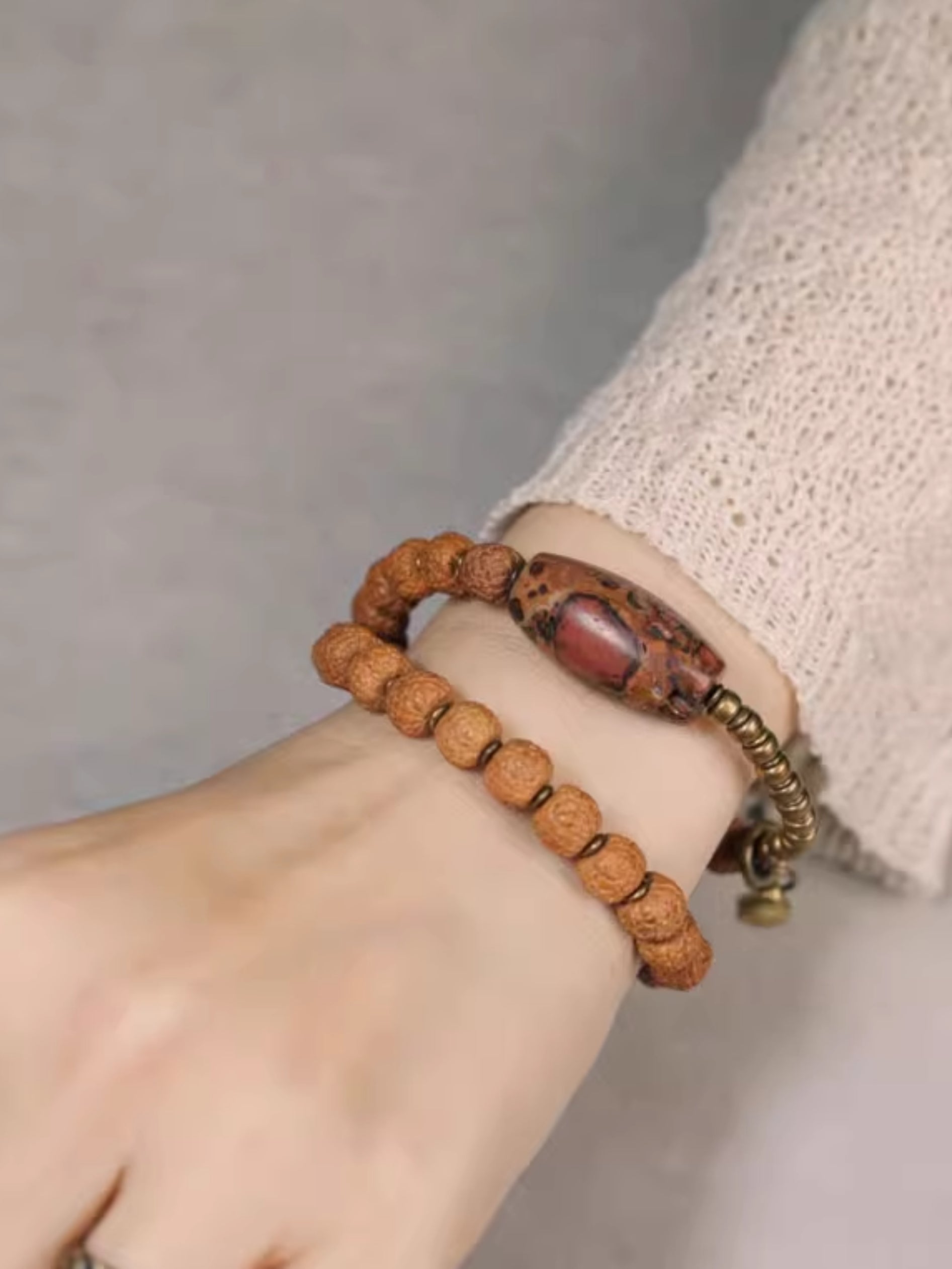 Sacred Vitality Bracelet – Rudraksha & Jaspe Stone with Brass Accents