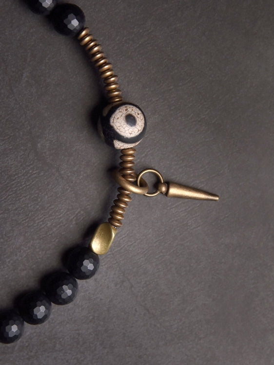 Eternal Sentinel Bracelet | Black Agate & Vintage Brass Protection Talisman