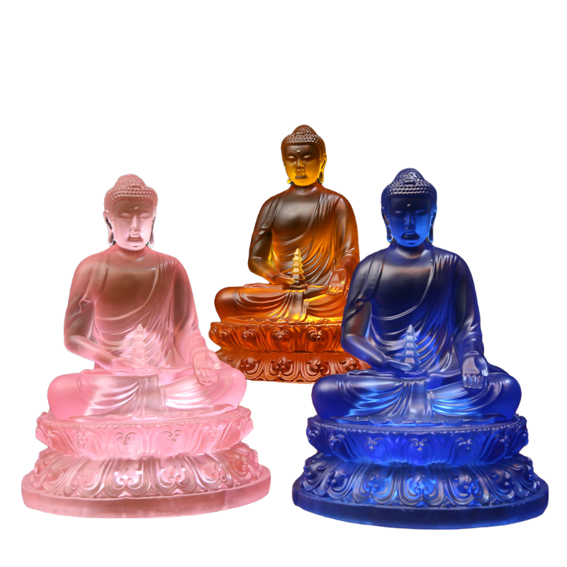 Healing Light Buddha Statue | Colored Liuli Medicine Buddha Sculpture for Peace & Wellness