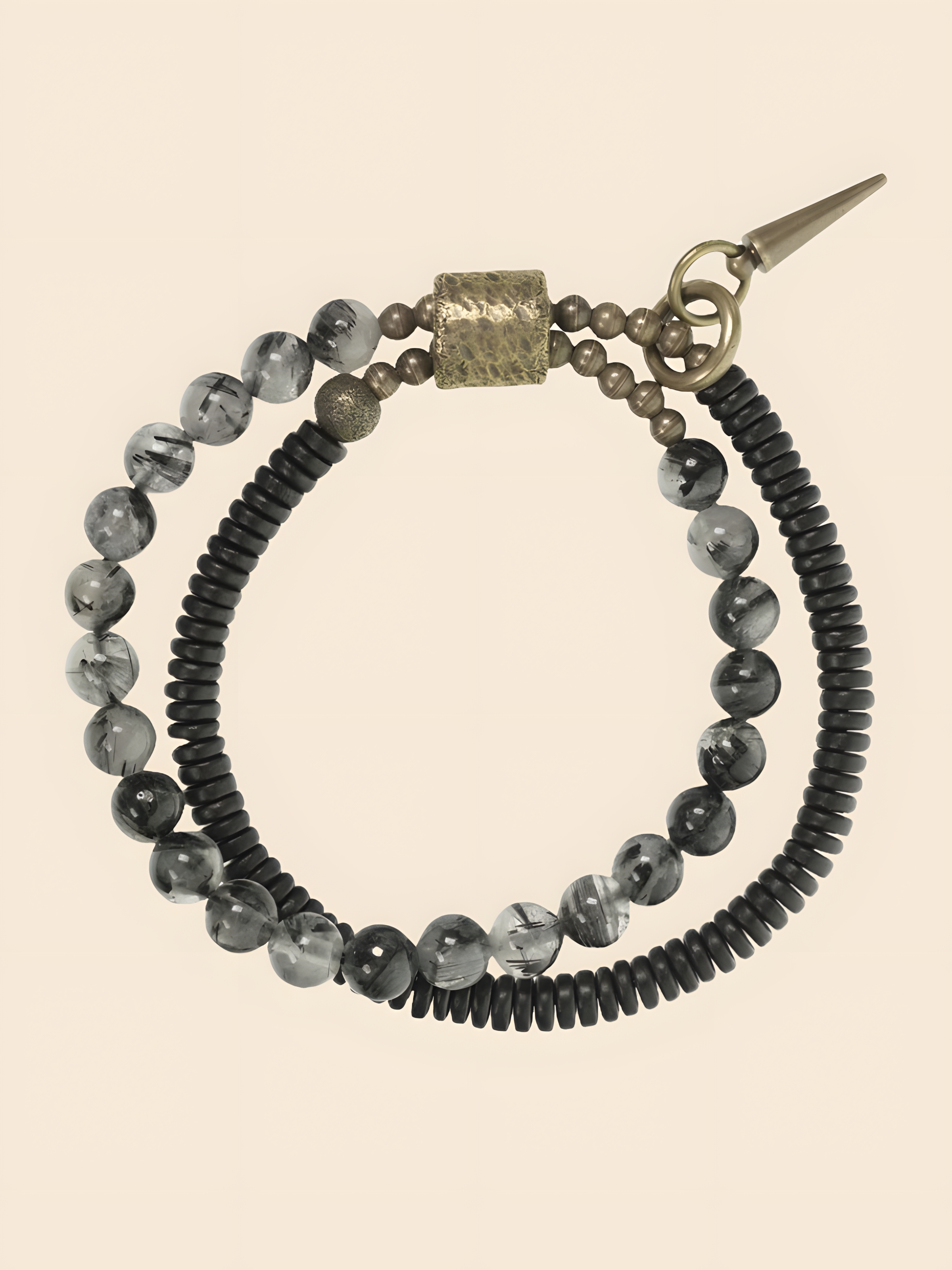 Obsidian Guardian Bracelet – Black Ebony, Tourmalinated Quartz & Brass Protection Talisman