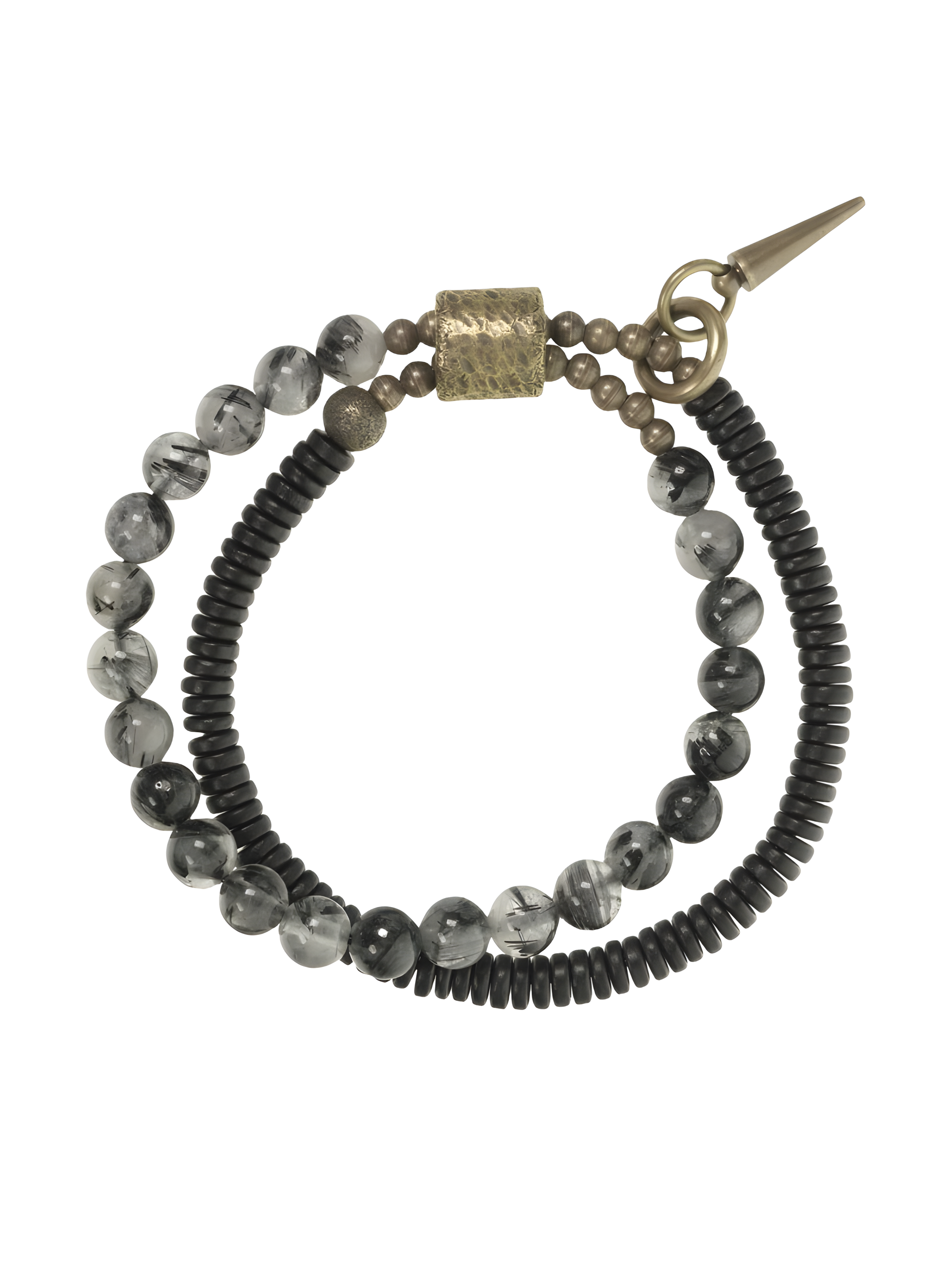 Obsidian Guardian Bracelet – Black Ebony, Tourmalinated Quartz & Brass Protection Talisman