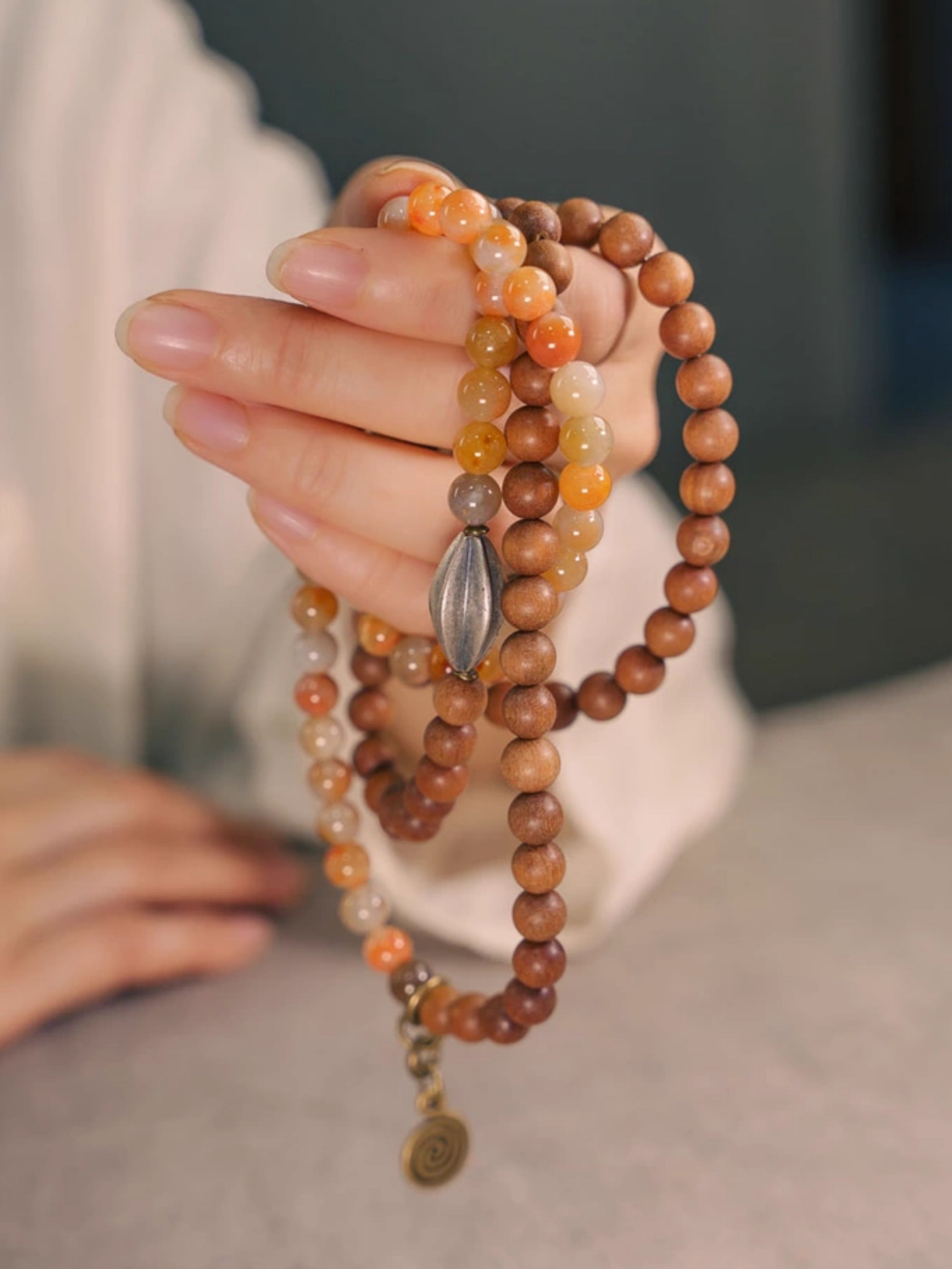 Dawn Whisper | Sandalwood & Coral Gemstone with 925 Silver Beads Necklace/Bracelet