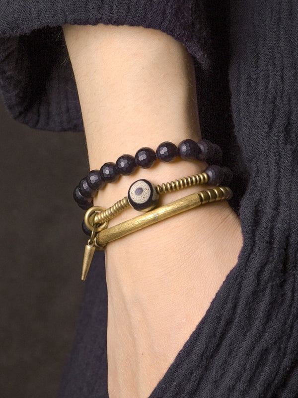 Eternal Sentinel Bracelet | Black Agate & Vintage Brass Protection Talisman