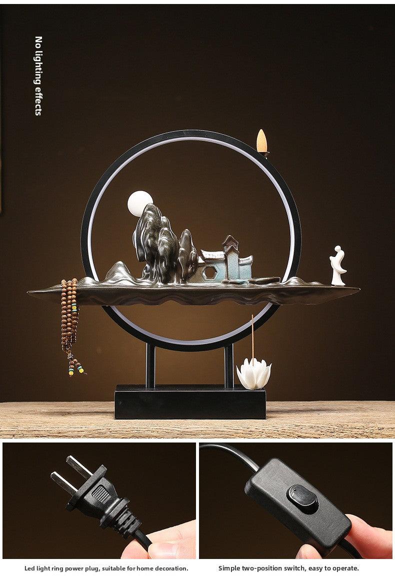 zensoullab Zen Style Chinese Mountain Water Backflow Incense Burner Lamp Ring Creative Home Sandalwood Agarwood Indoor Aromatherapy Ornament