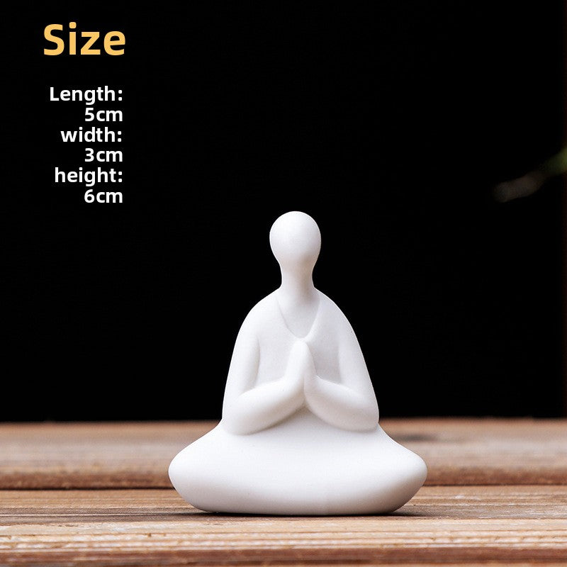 zensoullab Creative Ceramic Handmade Mini Phaseless Buddha Tea Ceremony Tea Tray Accessories Zen Character White Porcelain Bonsai Home Small Ornaments