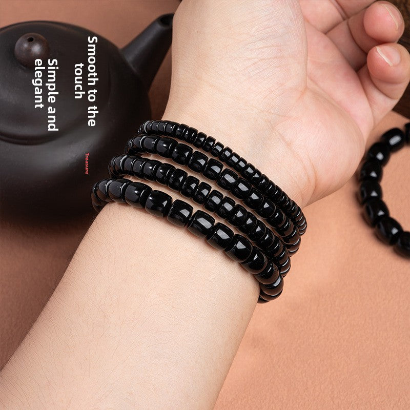 zensoullab Natural Straight-Cut Black Agate Dzi Bead Bracelet Fashion Versatile Unisex Couple Style Single Circle Medicine Tablet Bracelet In Stock