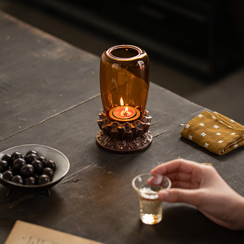 Zensoullab Antique Glass Candlestick Windshield Lampshade Lotus Buddha Candle Lamp Zen Tea Room Decoration Aromatherapy Candle Ambience Light