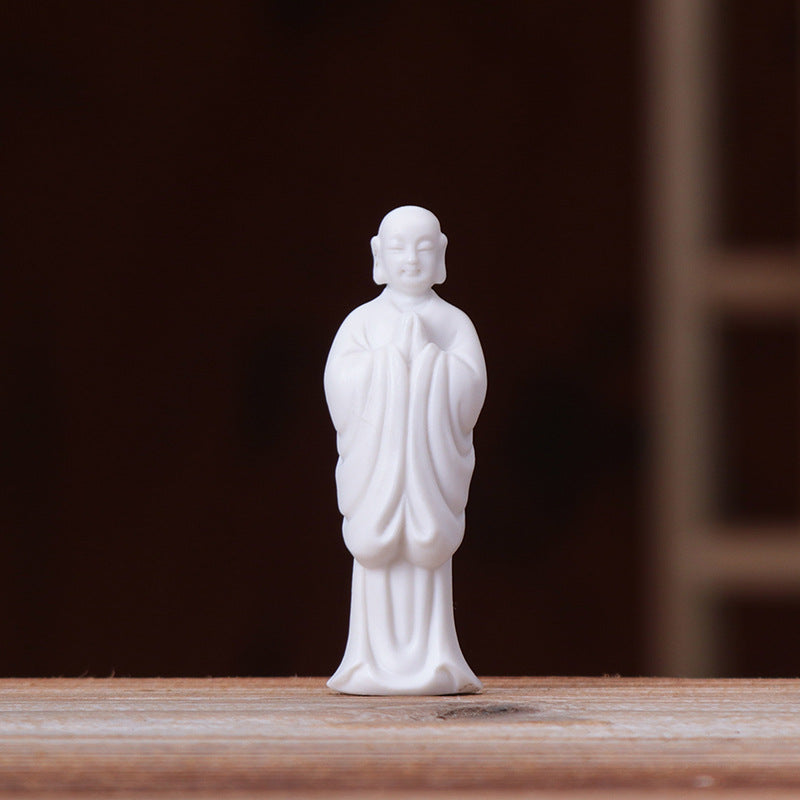 zensoullab Premium Handmade Ceramic Figure Bonsai Fish Tank Decoration White Porcelain Tathagata Little Monk Chinese Style Mini Small Ornament