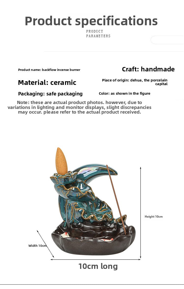 zensoullab Backflow Incense Burner Creative Home Decor Ceramic Burner Craft Pisces Backflow Kiln Change Ornamental