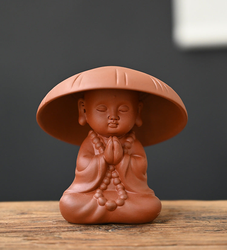 zensoullab Zen Purple Clay Little Monk Tea Pet Tea Leaf Filter Kung Fu Tea Set Accessories Creative Hat Tea Strainer Full Ceramic Tea Infuser