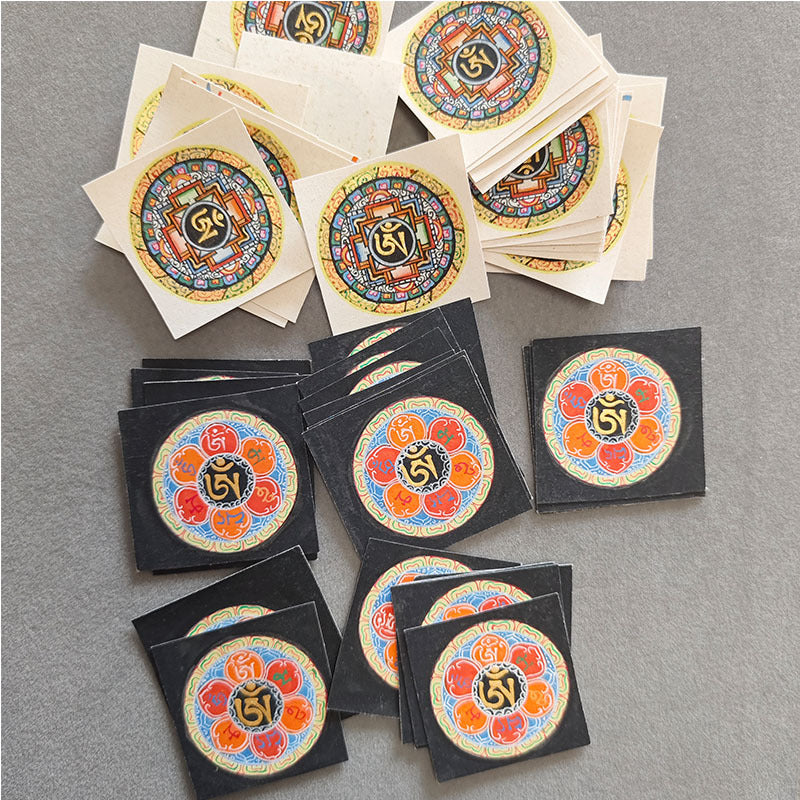 zensoullab Nepal Hand-painted Six-Word Mantra Scripture Altar Offering Thangka Round Gawu Box Guanyin Small Thangka Painting Necklace Pendant