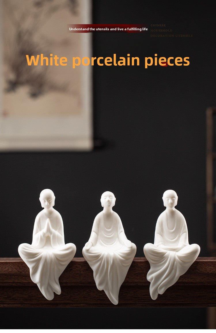 zensoullab Zen New Chinese Style White Porcelain Figure Formless Buddha Living Room Study Entrance Decoration Ceramic Little Monk Craft