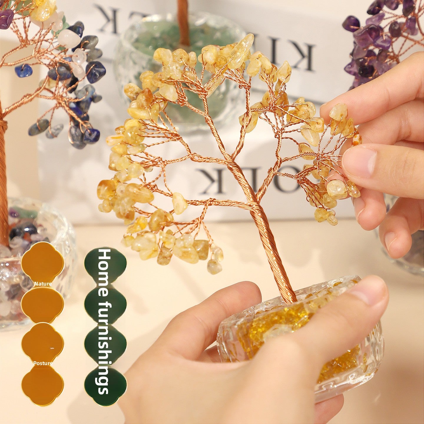 zensoullab Natural Crystal Tree Citrine Money Tree Crystal Tree of Life Wealth Tree Office Crystal Ornament