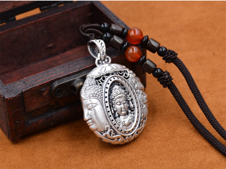 zensoullab One Thought Becomes Buddha Magic Thai Silver Sweater Chain Long Vintage Necklace Large Pendant Hanging Pendant 2023 Pendant