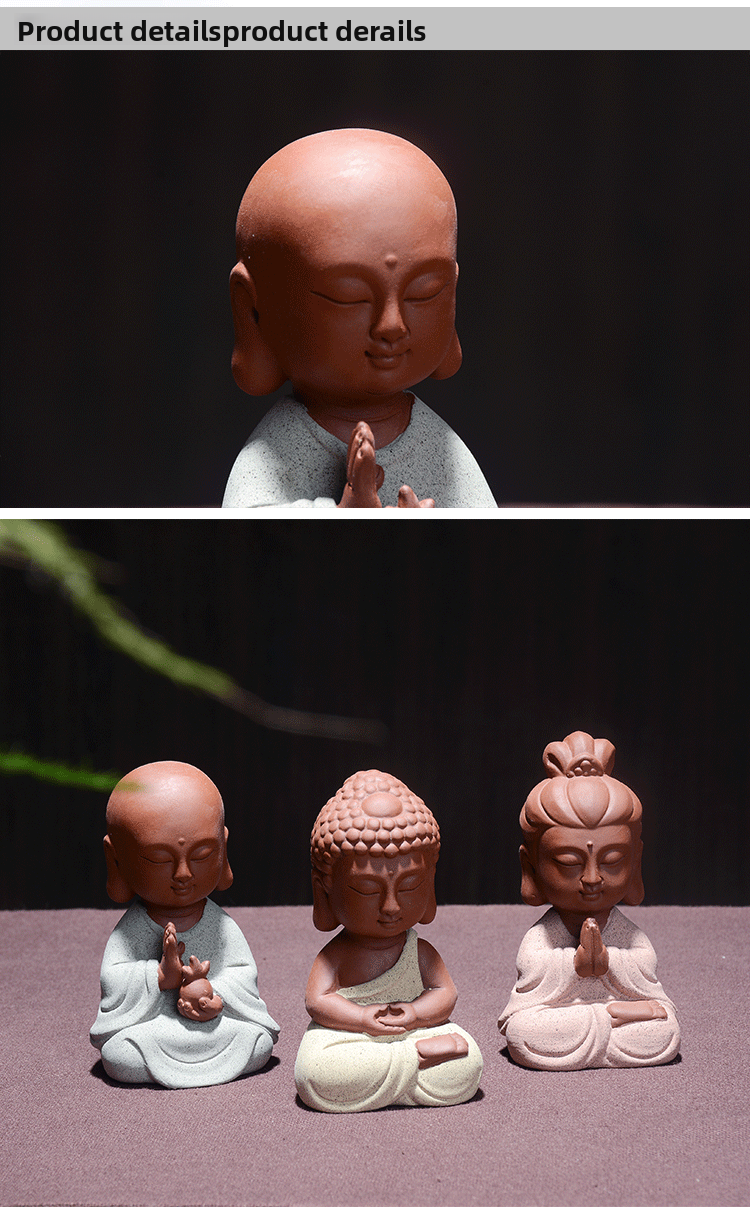 zensoullab Creative Chinese Home Decor Ceramic Little Monk Tea Pet Western Three Saints Ornament Enlightenment Zen Little Novice Craft
