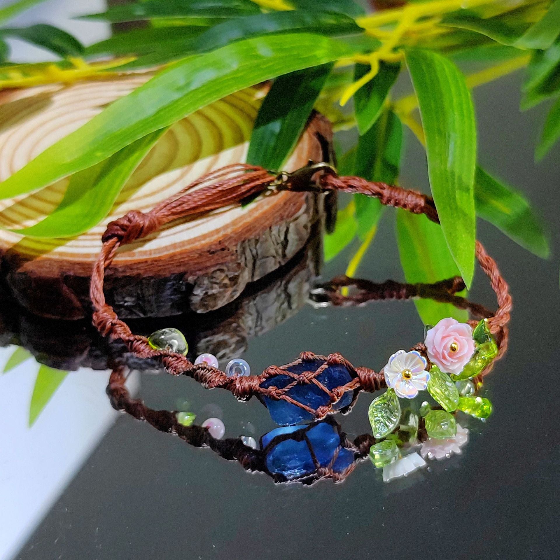zensoullab Qingxiang Flowing Color·Flower Order Blue Fluorite Crushed Stone Heavy Craft Braided Rope Bracelet
