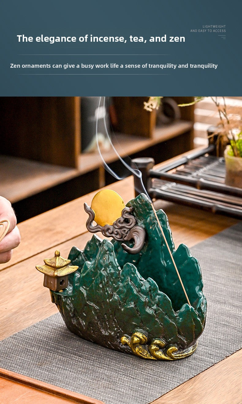 zensoullab Creative Ceramic Large Incense Burner Antique Style Home Indoor Incense Tea Ceremony Incense Holder Sandalwood Agarwood Mosquito Coil Burner