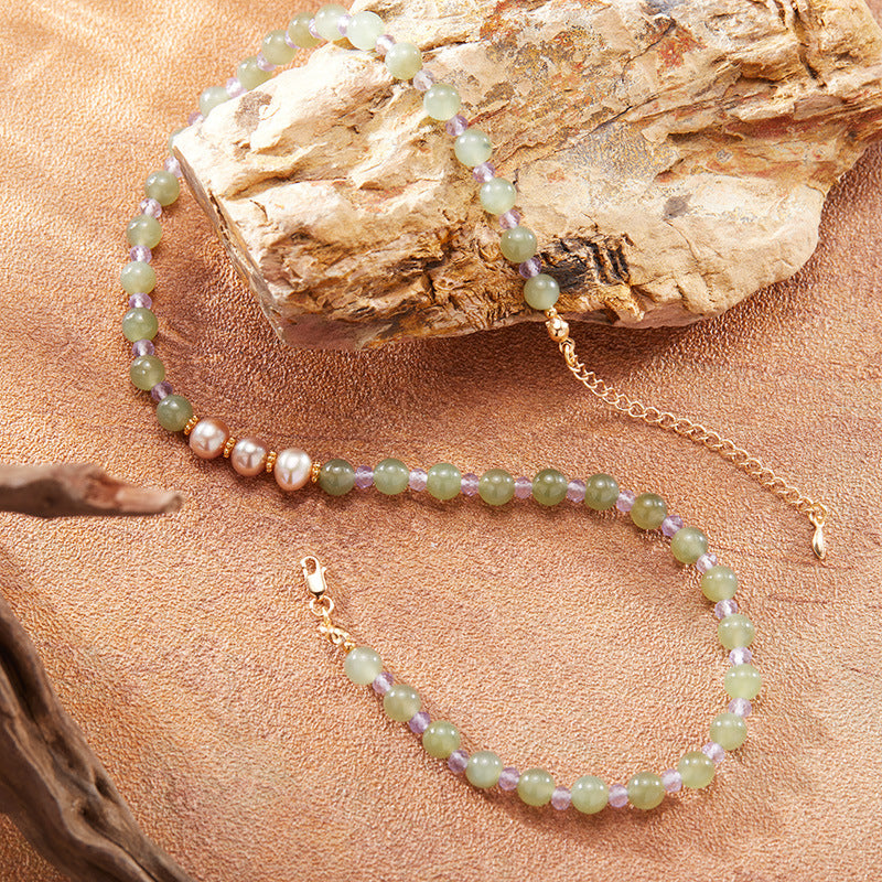 zensoullab Natural Hetian Jade Pearl Necklace Women's Set S925 Solid Silver Clavicle Chain Hot Sale