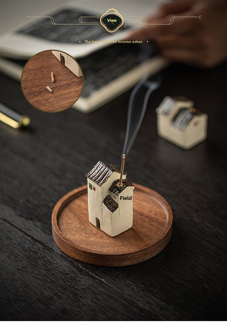 zensoullab Jiangnan Style Ceramic Mini Small House Incense Socket Zen Tea Room Tea Table Ancient Style Small Incense Burner Incense Holder Ornament