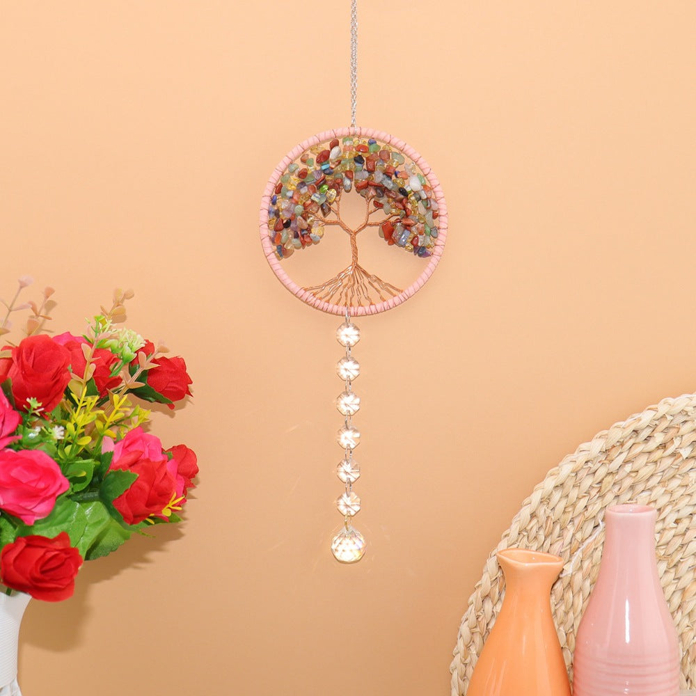 zensoullab Crystal Sun Catcher Car Hanging Woven Fortune Tree Life Tree Car Ornament Car Hanging Crystal Wind Chime Decoration