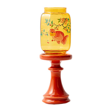 zensoullab Japanese Style Spring Returns to the Forbidden City Red Ming Qing Candle Holder Glass Chinese Style Ornament Candle Candle Holder Tea Room Atmosphere Light Ancient Style