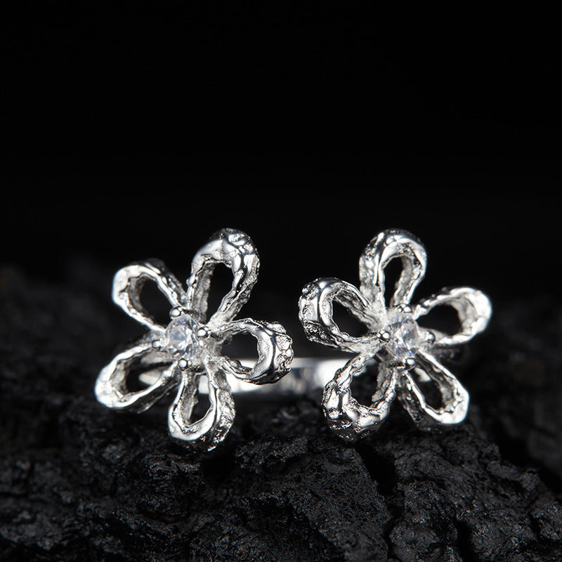 zensoullab Korean Version S925 Sterling Silver Zircon Colorful Gemstone Collarbone Chain Fashion Sweet Hollow Small Flower Pendant Necklace for Women