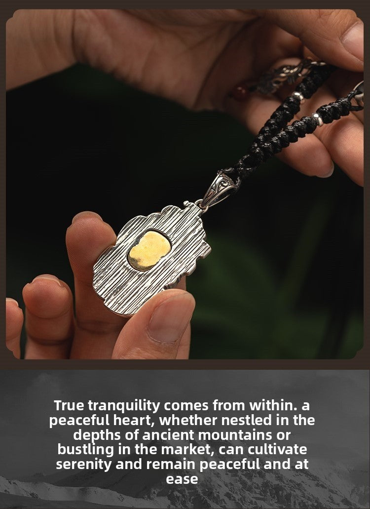 zensoullab Thai Silver Personalized Retro Six-Word Mantra Buddha Head Armor Trendy Creative Peace Jewelry Necklace Pendant for Men and Women