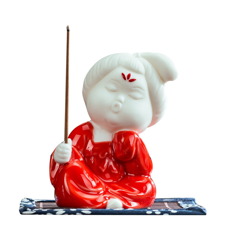 zensoullab Chinese Style Ceramic Lady Incense Holder Incense Stand Incense Burner Incense Stick Sandalwood Home Aromatherapy Burner Creative Home Decor Ornament