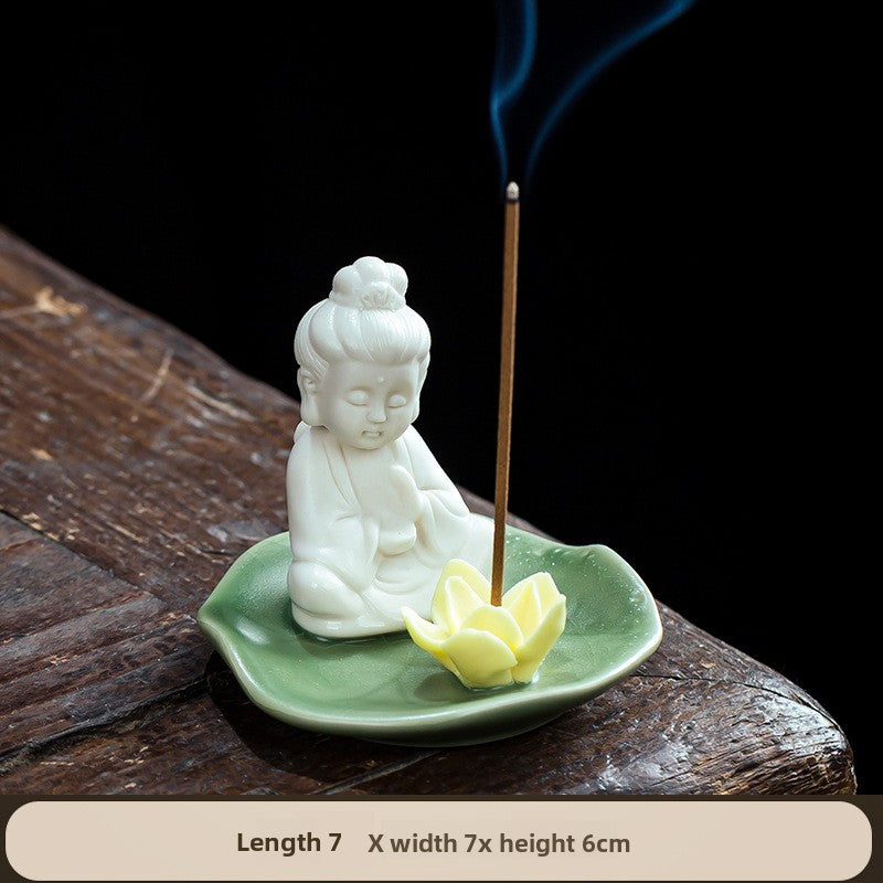 zensoullab Creative Home Decor Incense Holder Incense Tray Incense Stand Lotus Leaf Ceramic Incense Stick Holder Three Saints Home Living Room Tea Room Incense Burner