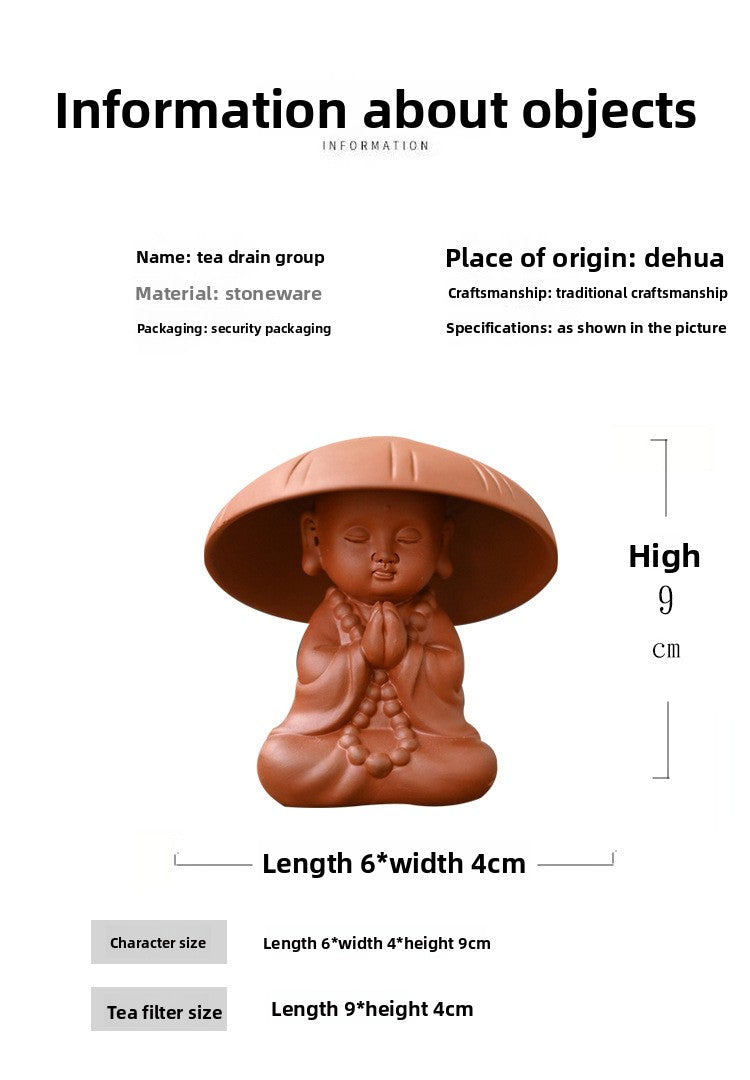 zensoullab Zen Purple Clay Little Monk Tea Pet Tea Leaf Filter Kung Fu Tea Set Accessories Creative Hat Tea Strainer Full Ceramic Tea Infuser