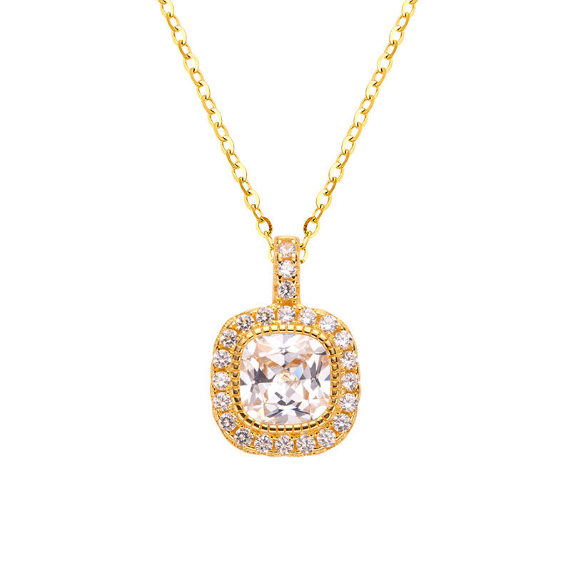 zensoullab Sugar Cube Zirconia Full Diamond Luxury Pendant S925 Sterling Silver Necklace for Women Simple Clavicle Chain Jewelry