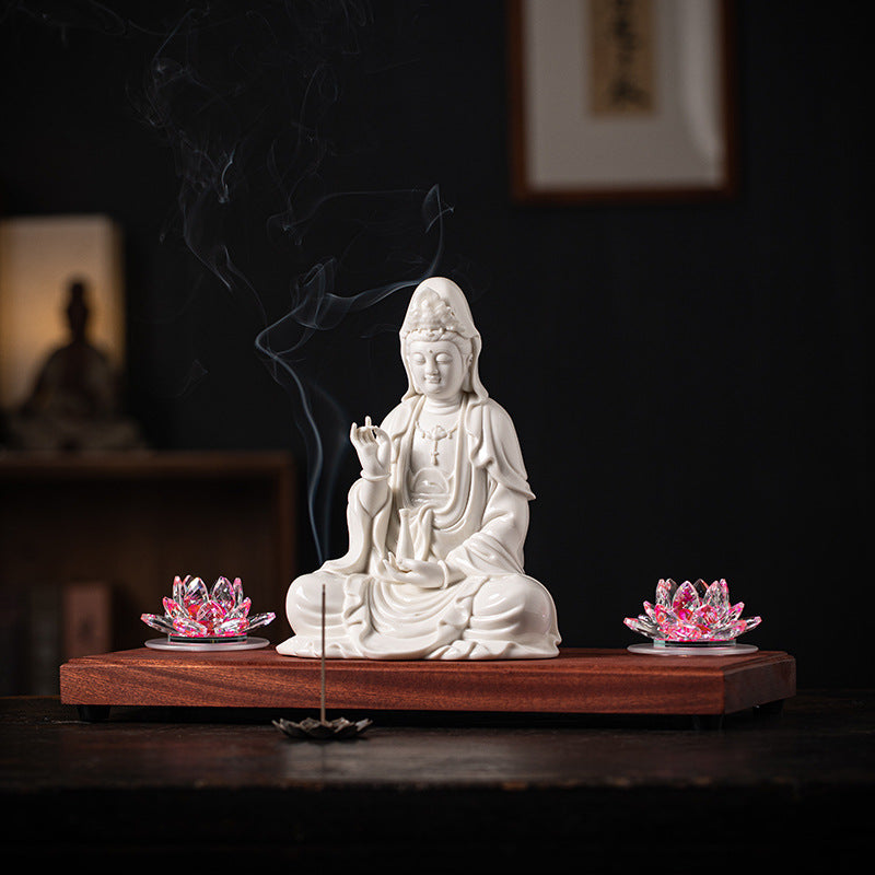 zensoullab Zen Style Chinese White Porcelain Holding Bottle Guanyin Buddha Statue Desktop Ornament Home Indoor Entrance Display Cabinet Decoration