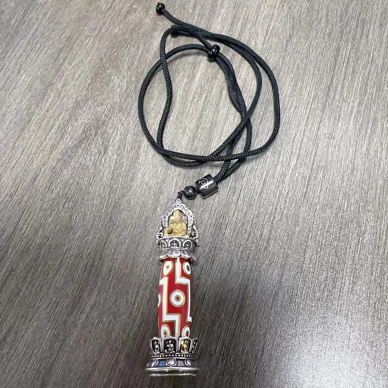 zensoullab Creative Ethnic Style New Chinese Nine-Eyed Dzi Bead Pendant Tibetan Six-Word Mantra Retro Unisex Artistic Pendant
